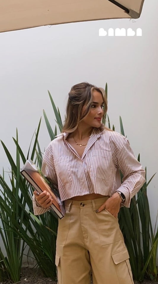 CAMISÓN MIDI RAYAS BEIGE